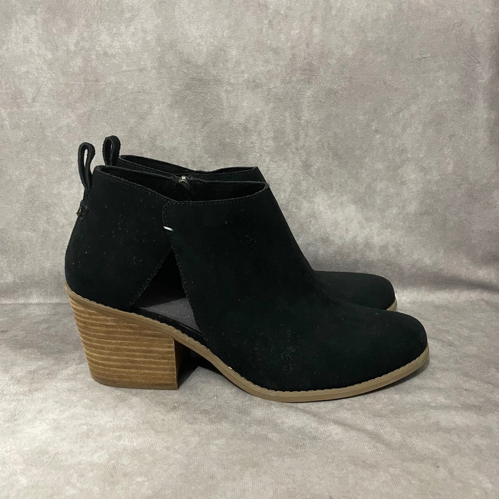 TOMS Majorca Cutout Booties Womens Size 12 Black Suede Block‎ Heel Boots